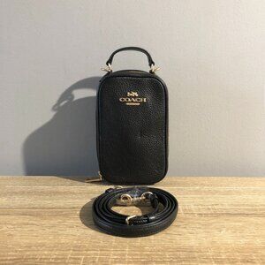 Coach Eva Phone Crossbody Bag In Black Leather